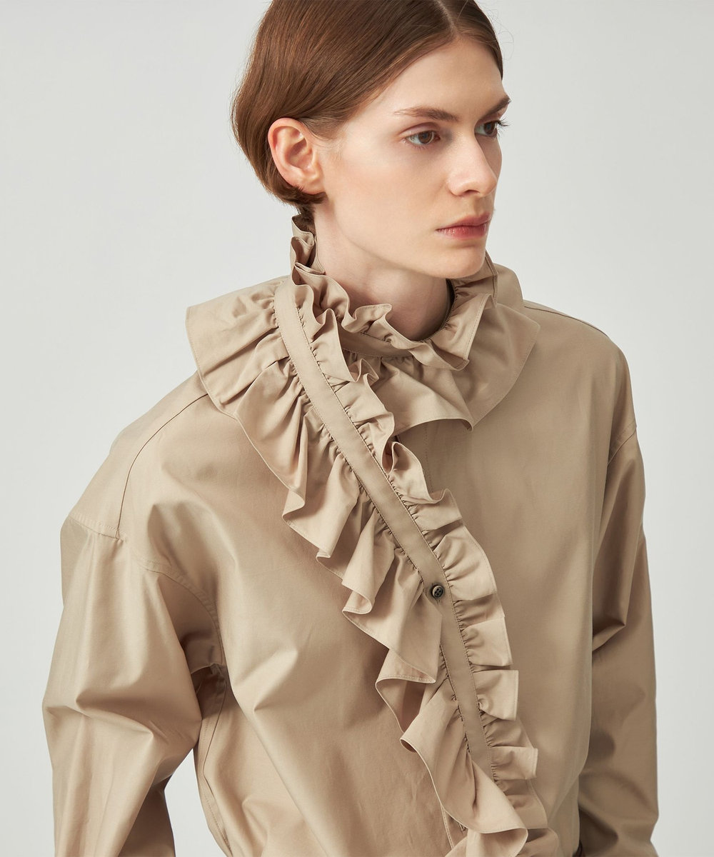 DÉPAREILLÉ COTTON RUFFLE BOW SHIRT / コットンラッフルボウシャツ ベージュ