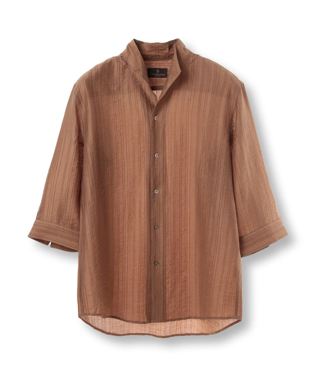 MEN'S BIGI 総柄シアージャカード7分袖オープンカラーシャツ ブラウン
