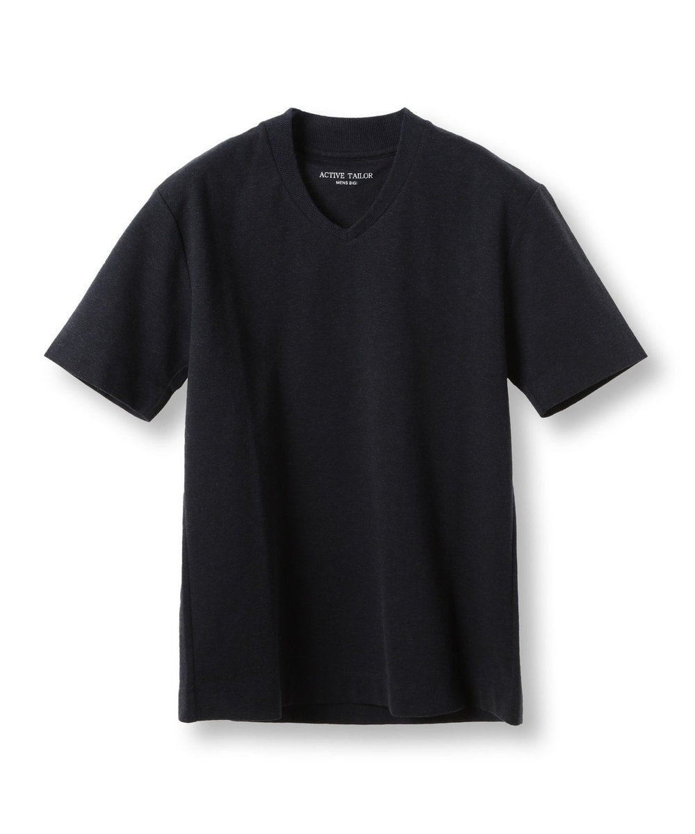 MEN'S BIGI 【ACTIVE TAILOR/アクティブテイラー】シルケットスムースVネックTシャツ＜接触冷感 / UVカット＞ ネイビー