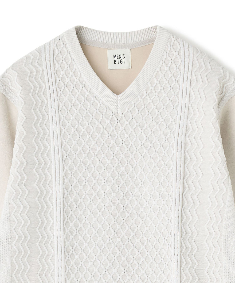 MEN'S BIGI アランパネル ニットコンビVネックロングTEE グレー