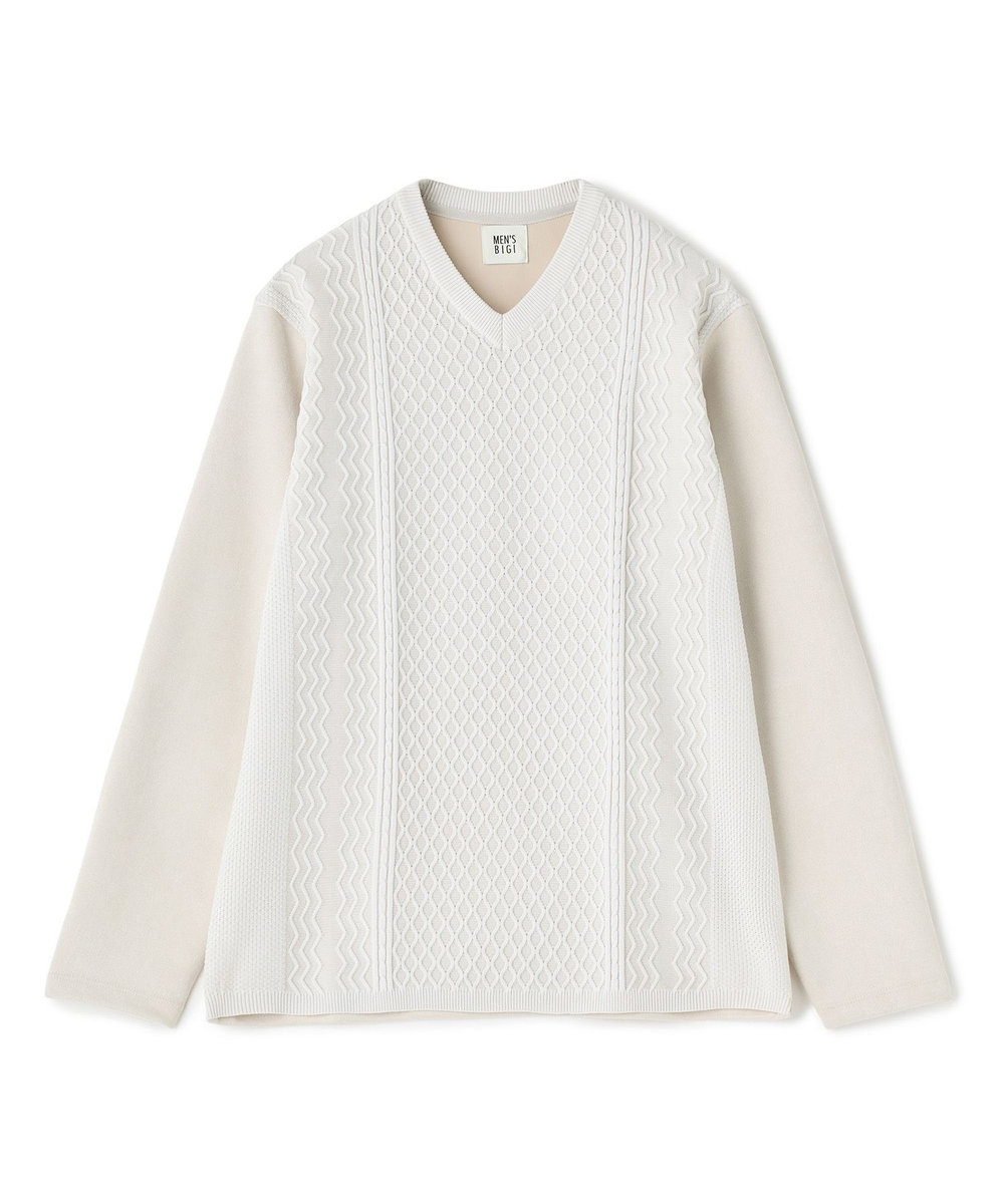 MEN'S BIGI アランパネル ニットコンビVネックロングTEE グレー