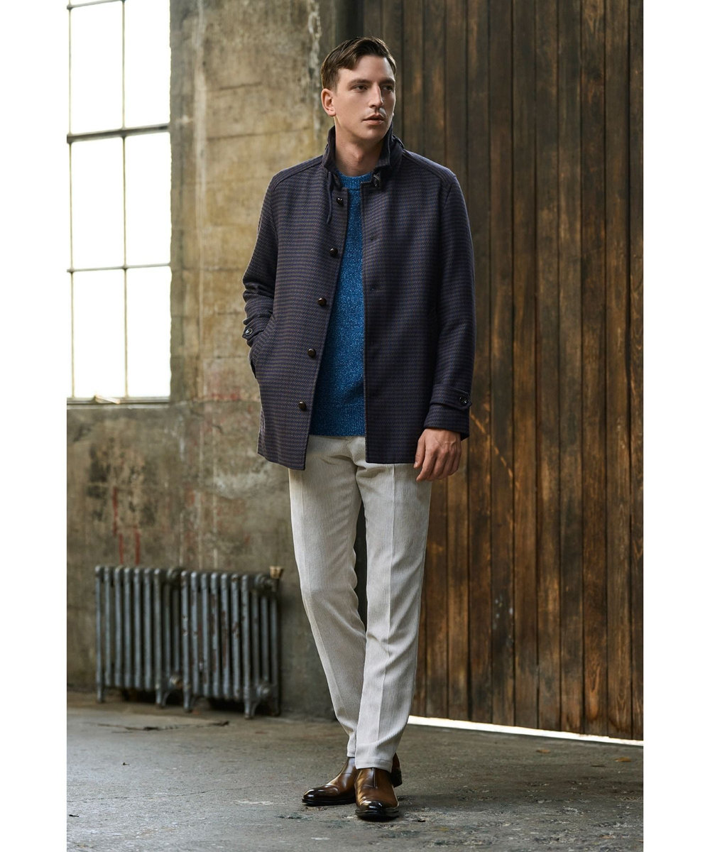 MEN'S BIGI 7G撚糸モールガーターニット ブルー