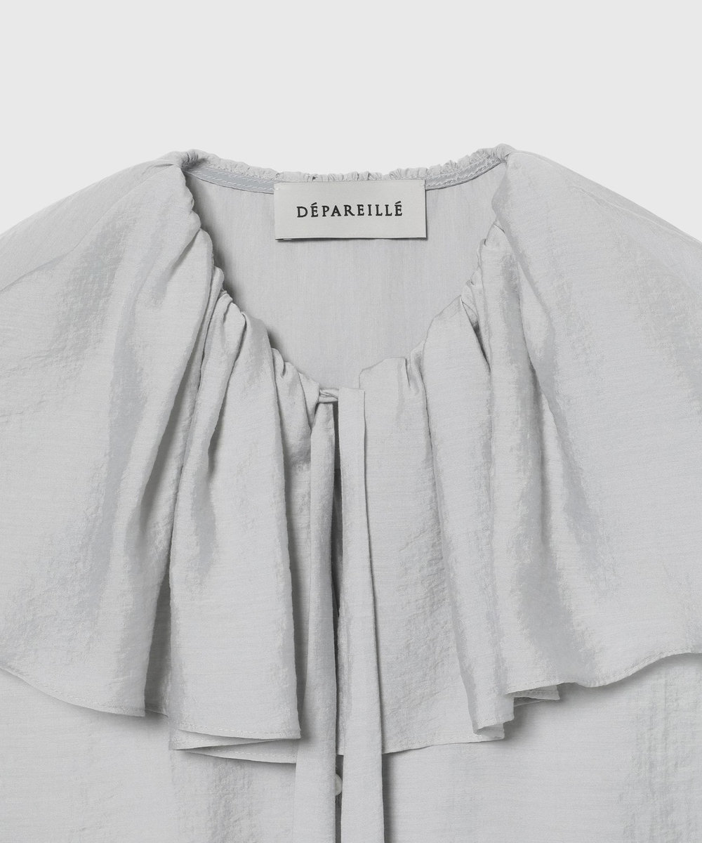 DÉPAREILLÉ SHEER SILK RUFFLE SLEEVELESS BLOUSE / シアーシルクラッフルスリーブレスブラウス ライトグレー