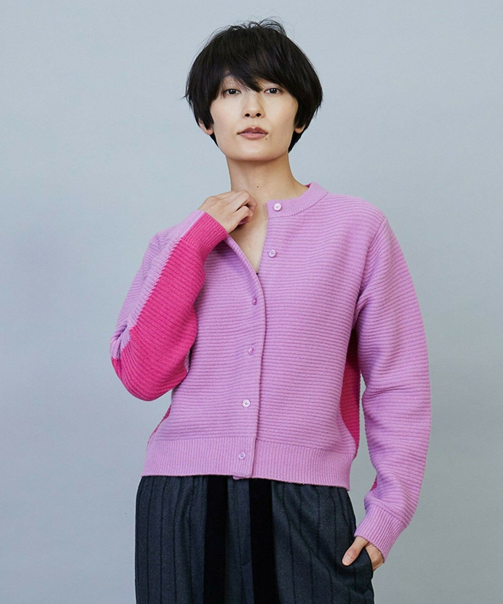 MOGA ANNUAL×MOGA　ウールカシミヤバイカラーカーディガン ピンク