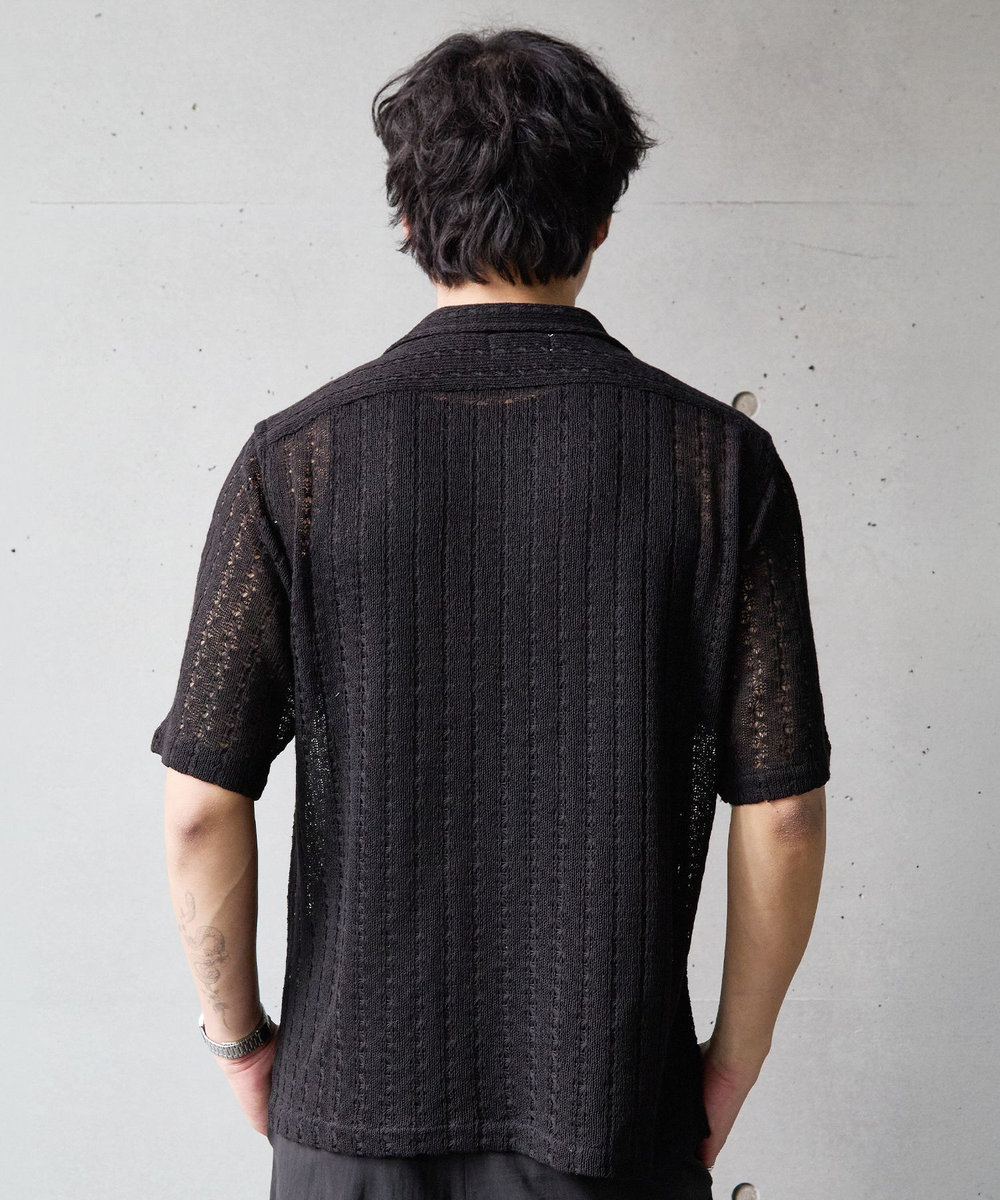UNION STATION レースライクオープンカラーシャツ ブラック