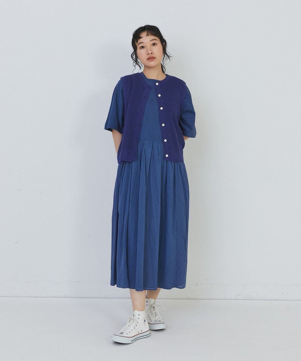 congés payés ADIEU TRISTESSE 14G麻綿ワッフル編み2WAYベスト ブルー