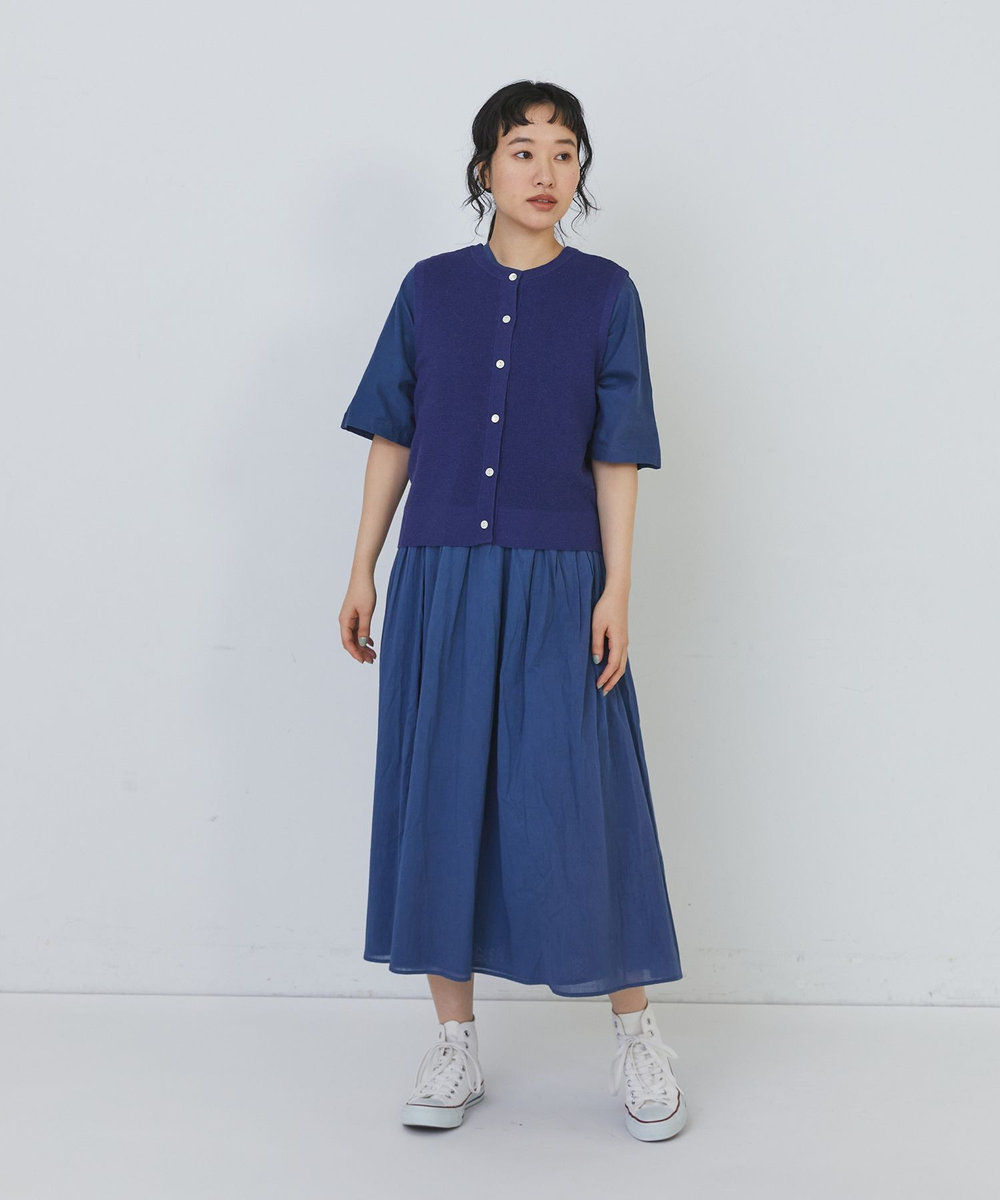 congés payés ADIEU TRISTESSE 14G麻綿ワッフル編み2WAYベスト ブルー