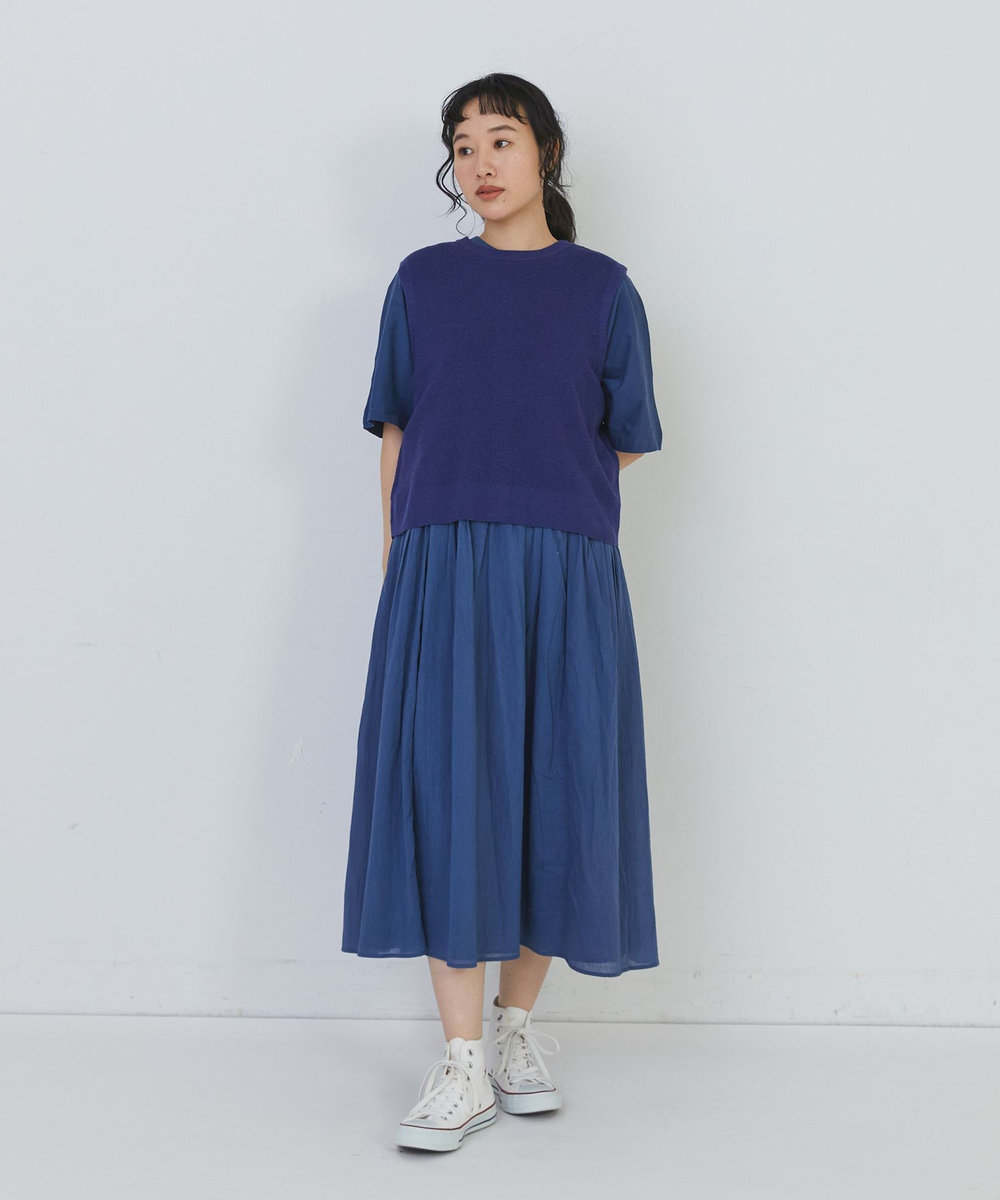 congés payés ADIEU TRISTESSE 14G麻綿ワッフル編み2WAYベスト ブルー