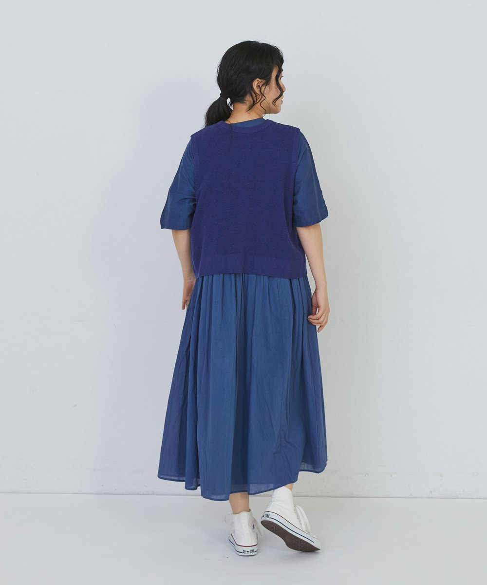 congés payés ADIEU TRISTESSE 14G麻綿ワッフル編み2WAYベスト ブルー