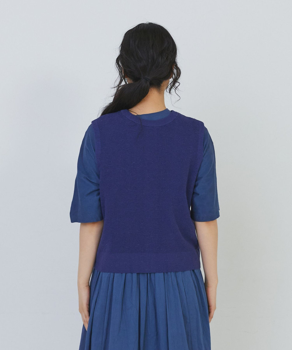 congés payés ADIEU TRISTESSE 14G麻綿ワッフル編み2WAYベスト ブルー