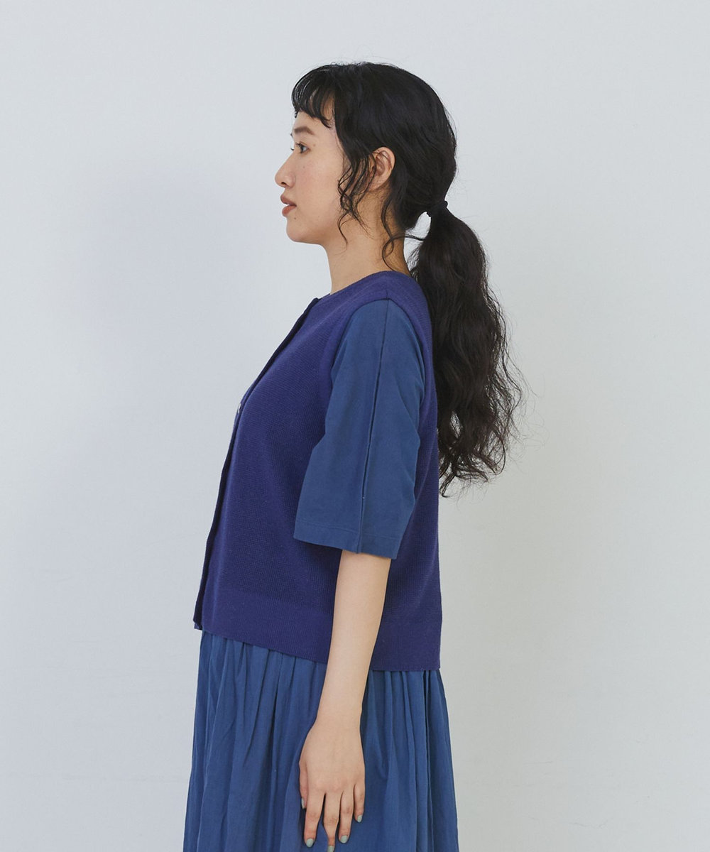 congés payés ADIEU TRISTESSE 14G麻綿ワッフル編み2WAYベスト ブルー