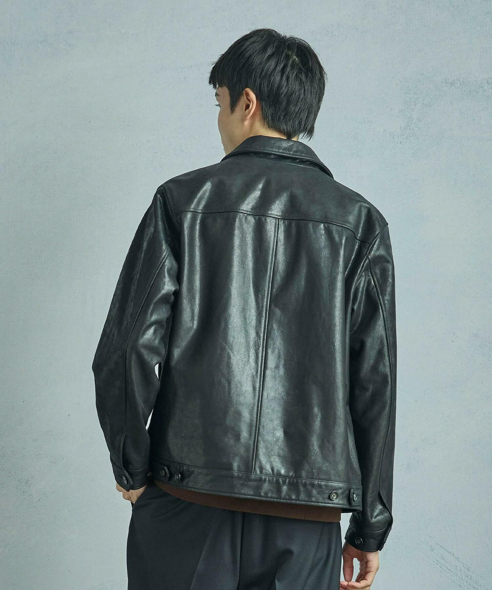 MEN'S BIGI ゴートレザー ライダースブルゾン ブラック
