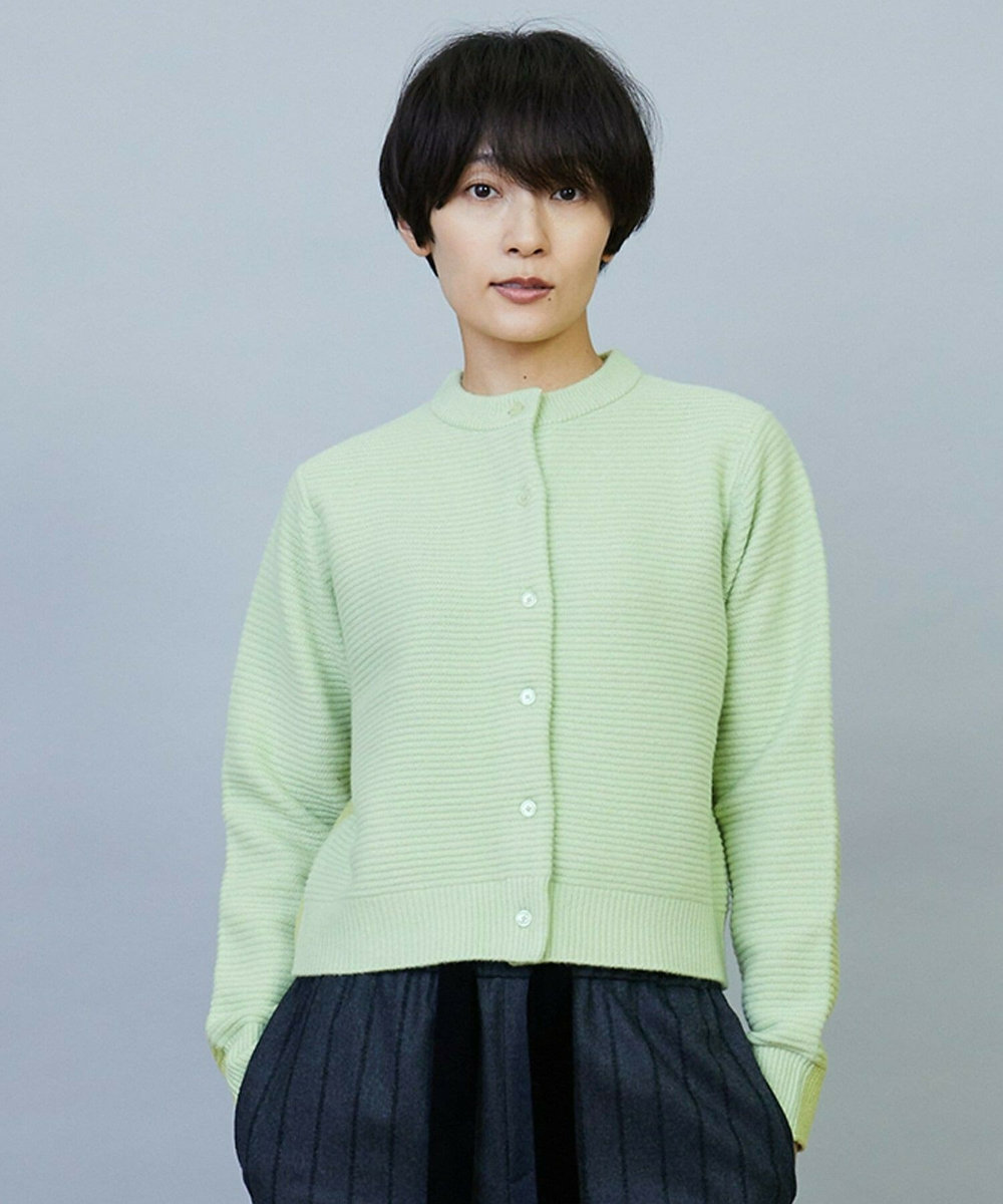 MOGA ANNUAL×MOGA　ウールカシミヤバイカラーカーディガン ライム
