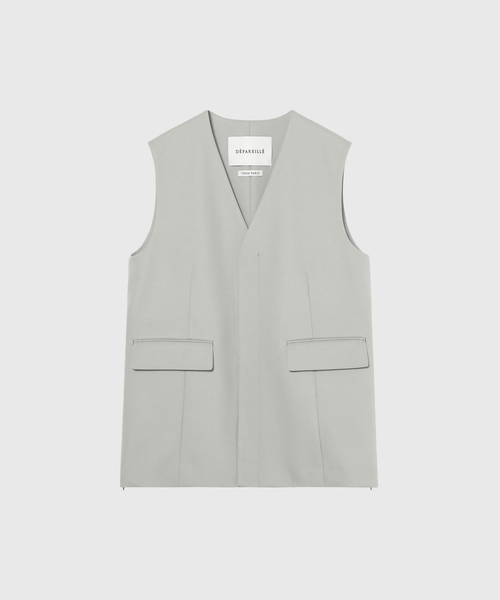 DÉPAREILLÉ WOOL NYLON GABARDINE GILET / ウールナイロンギャバジンジレ グレイッシュベージュ