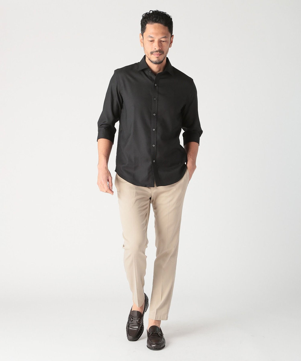 MEN'S BIGI オクシィジュエルストレッチ七分袖シャツ〈ストレッチ〉 ブラック