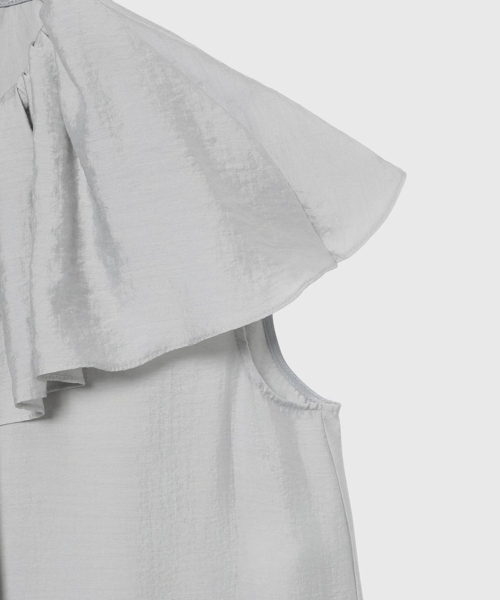 DÉPAREILLÉ SHEER SILK RUFFLE SLEEVELESS BLOUSE / シアーシルクラッフルスリーブレスブラウス ライトグレー