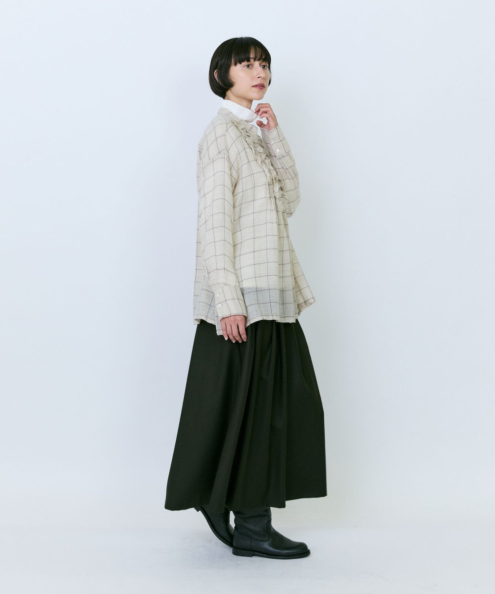 LOISIR ウールガーゼ断ち切りフリルブラウス ベージュ