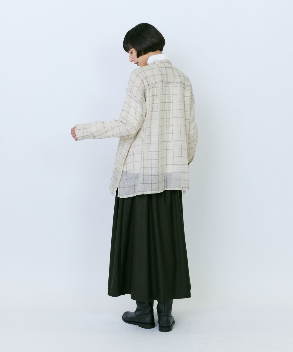 LOISIR ウールガーゼ断ち切りフリルブラウス ベージュ