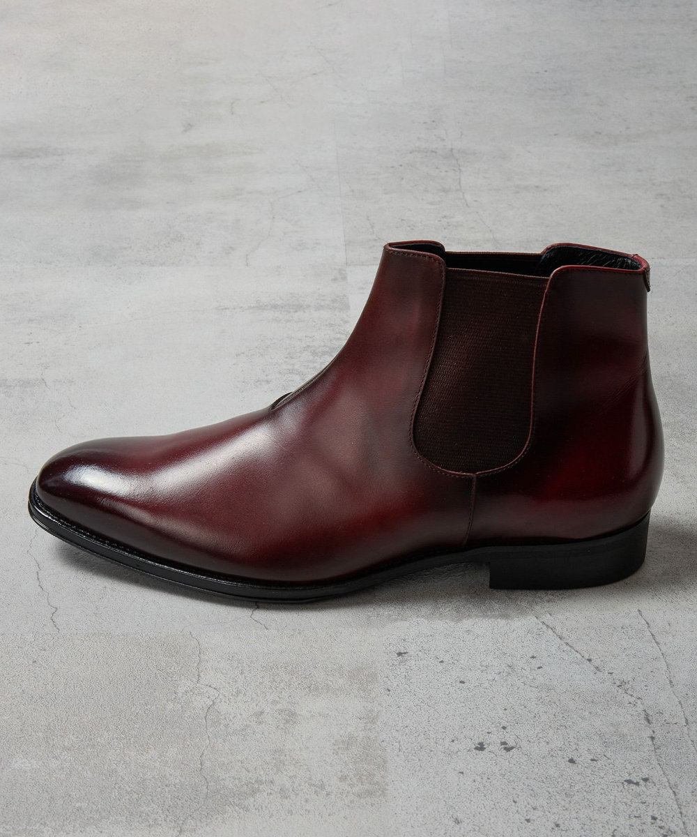 MEN'S BIGI サイドゴアリアルレザーショートブーツ ボルドー