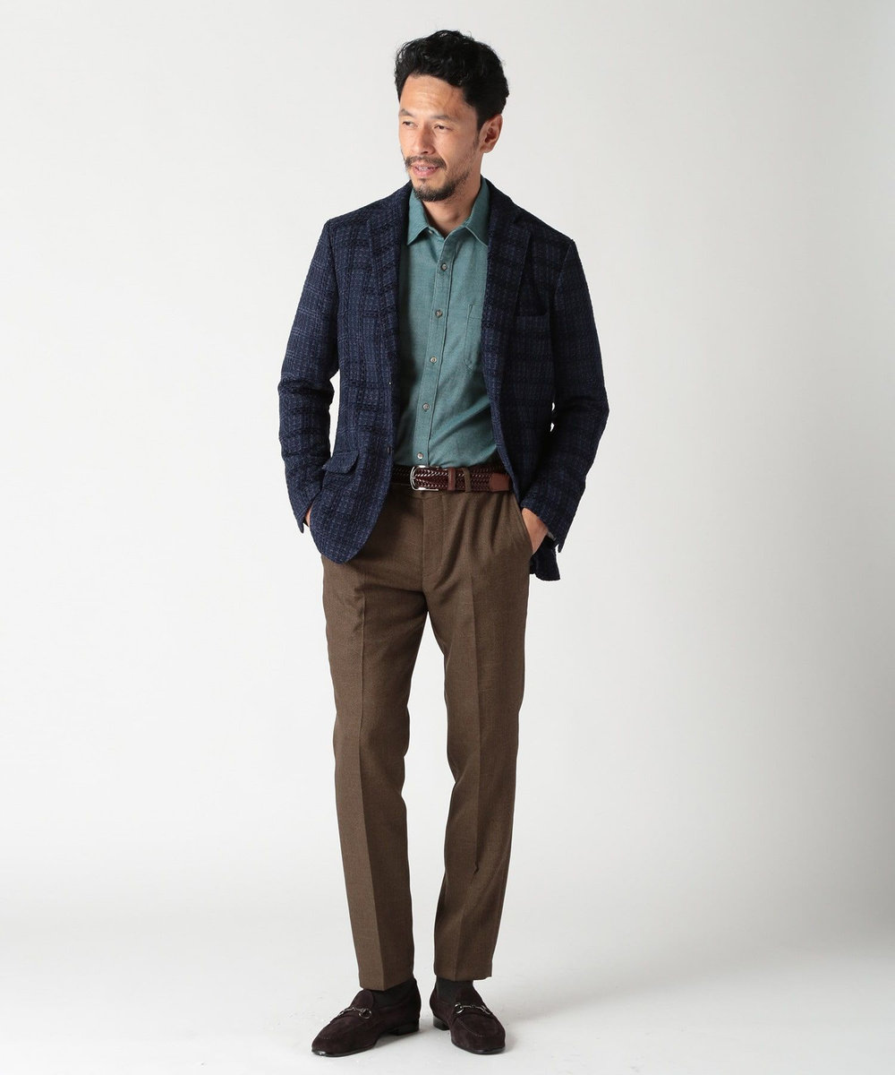 MEN'S BIGI 3Dツイードドビーチェックジャケット ネイビー