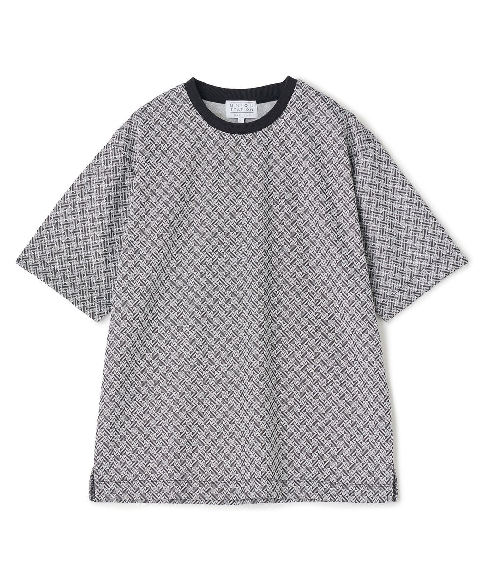 UNION STATION ジオメトリックジャガードTシャツ＜ストレッチ・マシンウォッシャブル＞ ホワイト