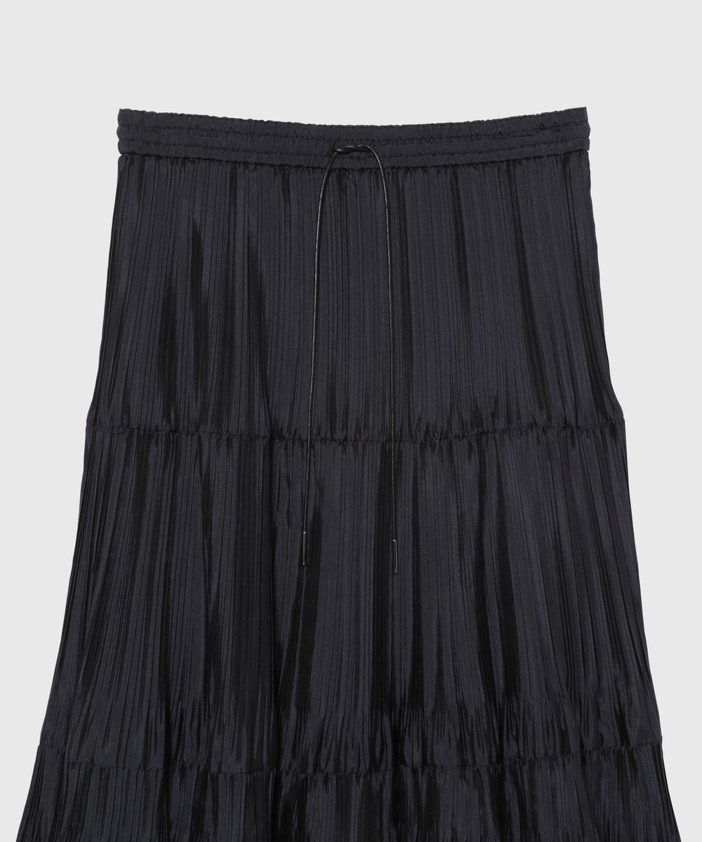 DÉPAREILLÉ SILK POLY TIERED PLEATS SKIRT / シルクポリティアードプリーツスカート ネイビー