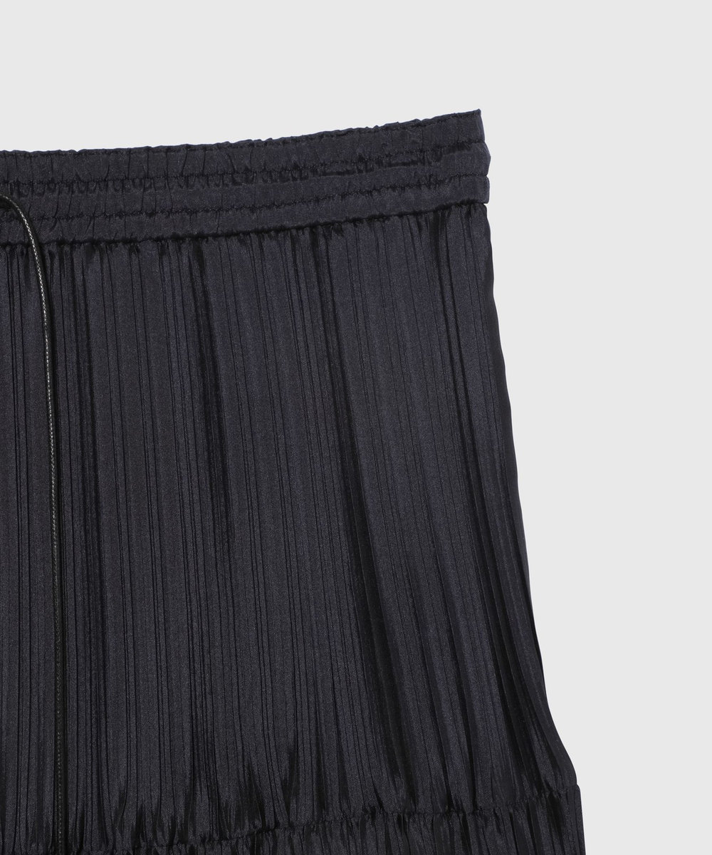 DÉPAREILLÉ SILK POLY TIERED PLEATS SKIRT / シルクポリティアードプリーツスカート ネイビー