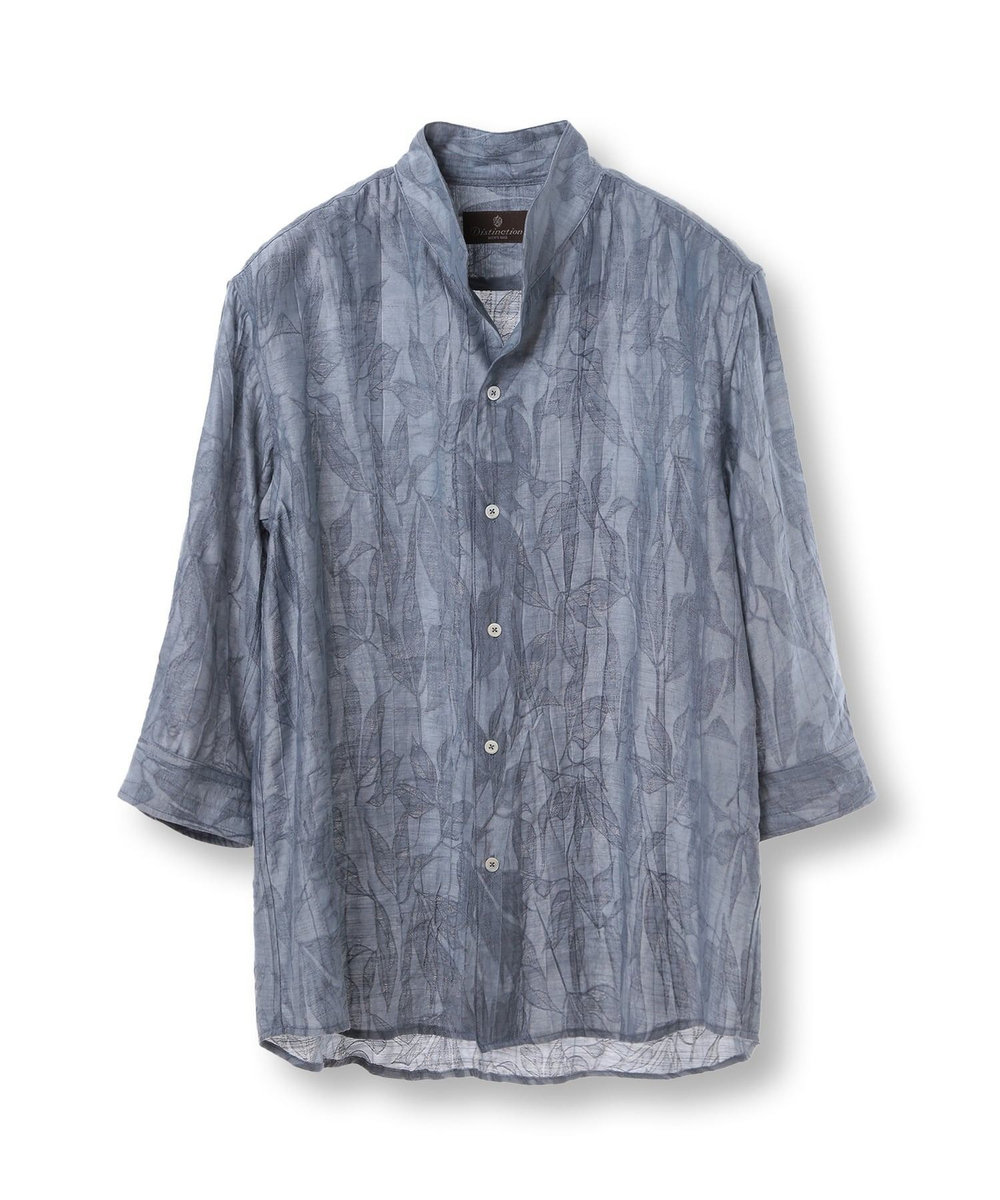 MEN'S BIGI 総柄シアージャカード7分袖オープンカラーシャツ ブルー