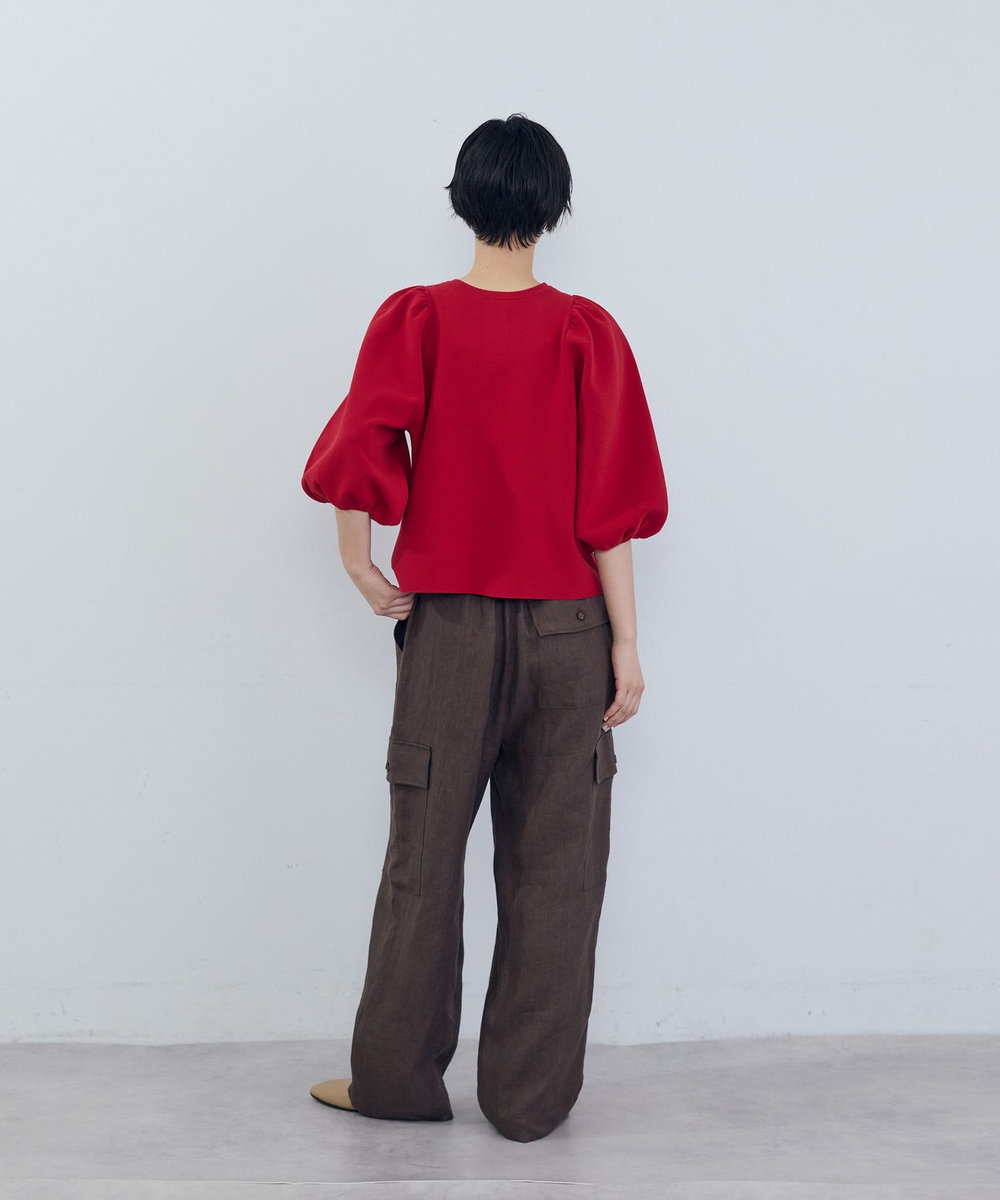 ADIEU TRISTESSE 14Gコットンフォートミラノリブパフスリーブカーディガン レッド