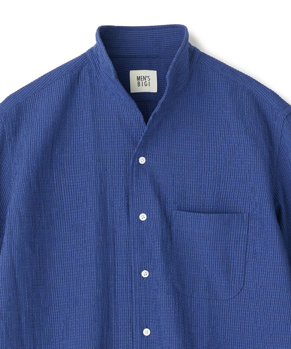 MEN'S BIGI ストレッチサッカー七分袖シャツ＜ストレッチ/通気性＞ ネイビー