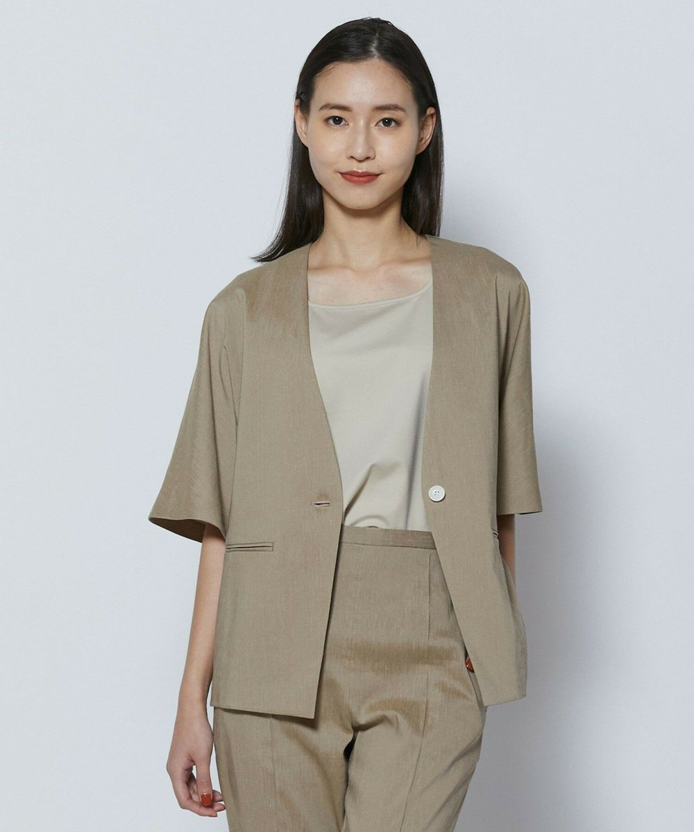 L'EQUIPE COUTURIER ファインリネンクロスジャケット モカ