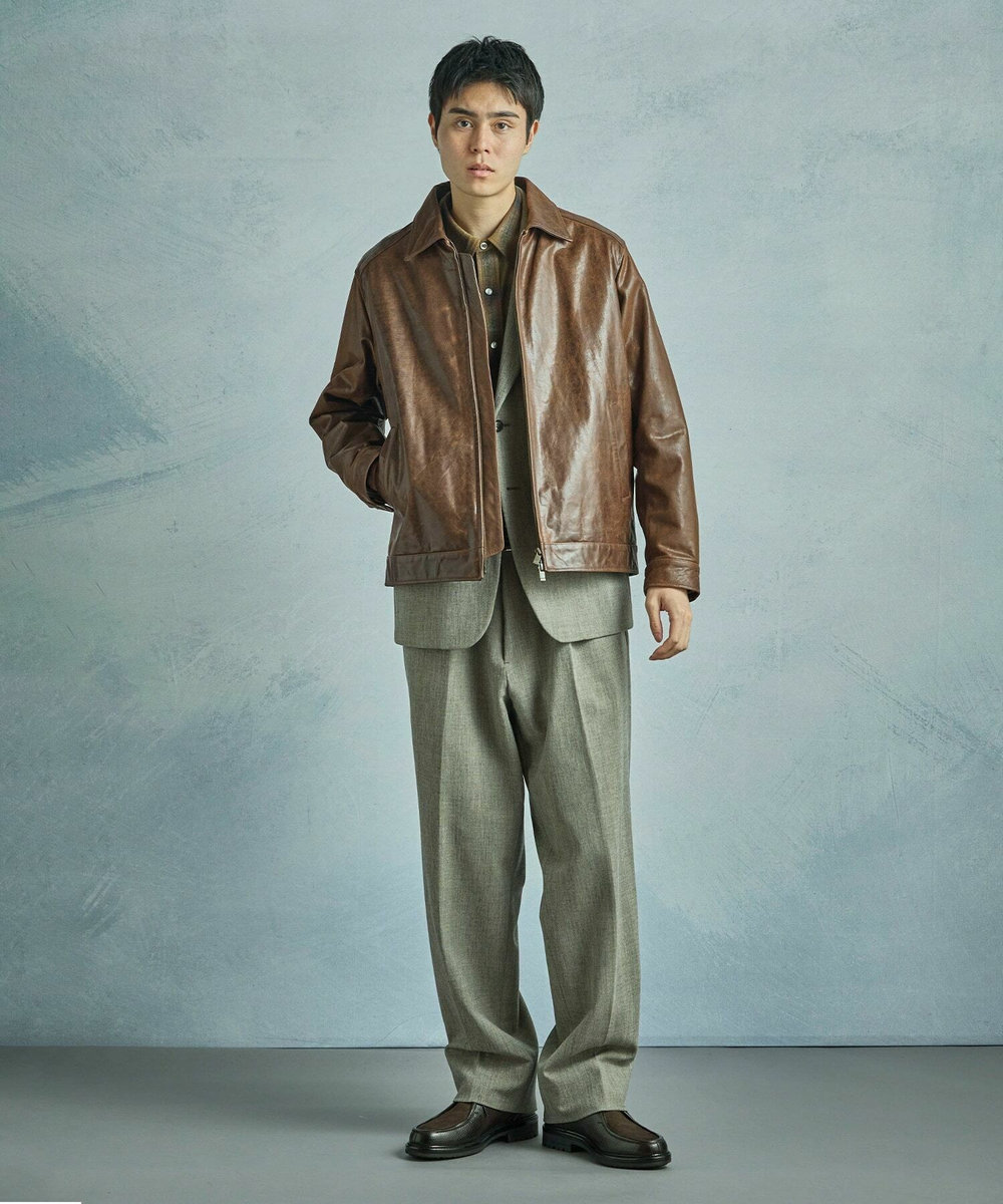 MEN'S BIGI ゴートレザー ライダースブルゾン ブラウン