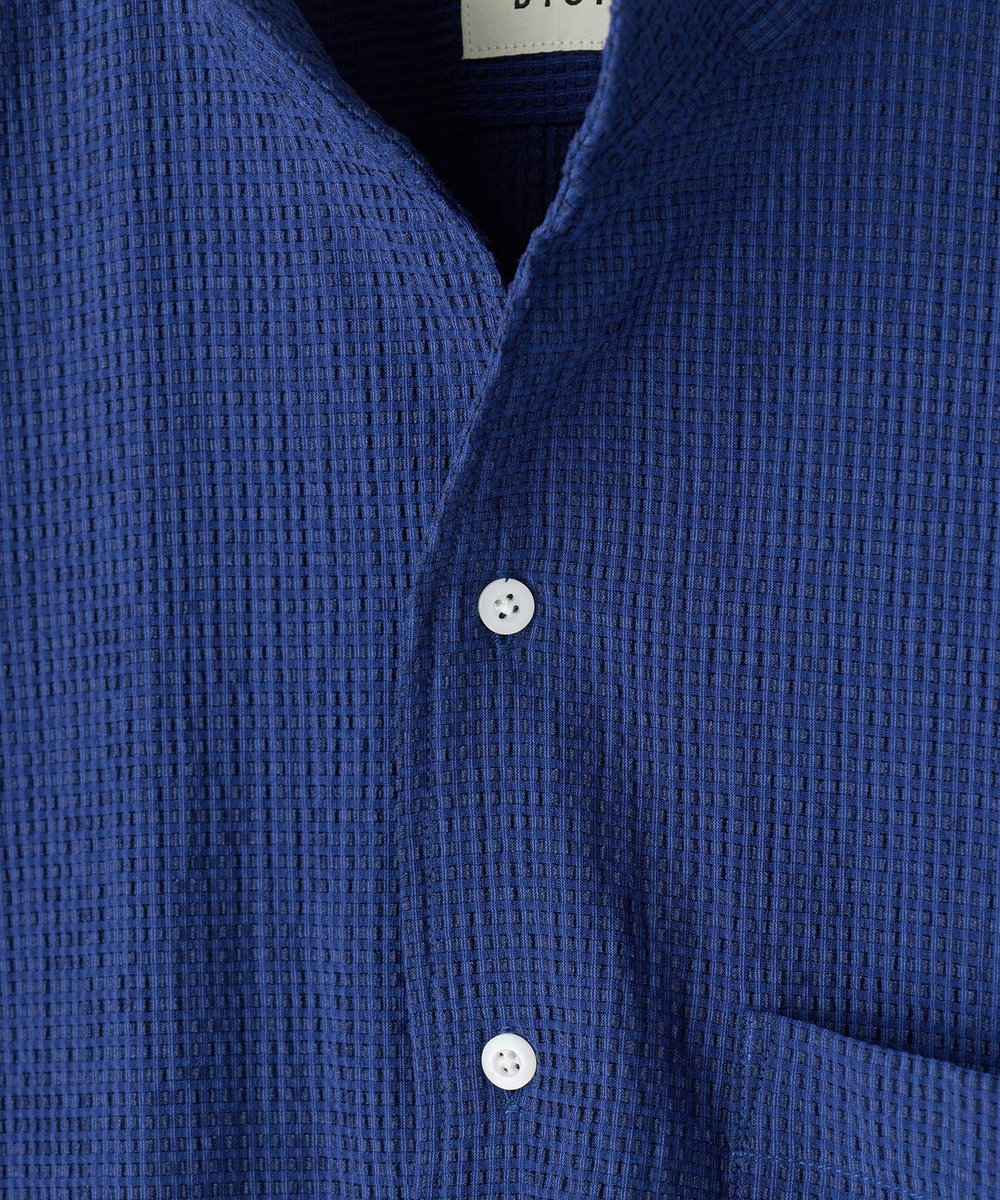MEN'S BIGI ストレッチサッカー七分袖シャツ＜ストレッチ/通気性＞ ネイビー