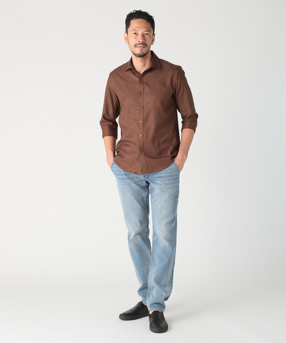 MEN'S BIGI オクシィジュエルストレッチ七分袖シャツ〈ストレッチ〉 ブラウン