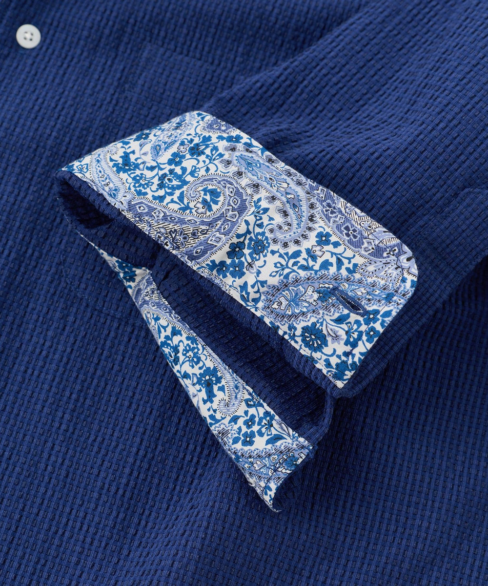 MEN'S BIGI ストレッチサッカー七分袖シャツ＜ストレッチ/通気性＞ ネイビー