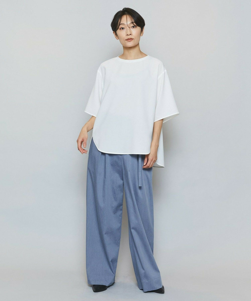 MOGA ドライリネンストレッチワイドパンツ ライトブルー