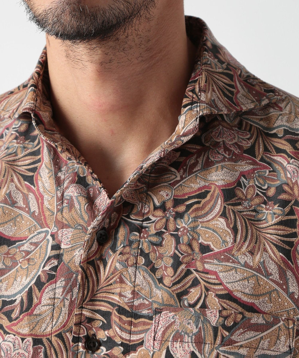 MEN'S BIGI Liberty コーデュロイフラワープリントシャツ ボルドー