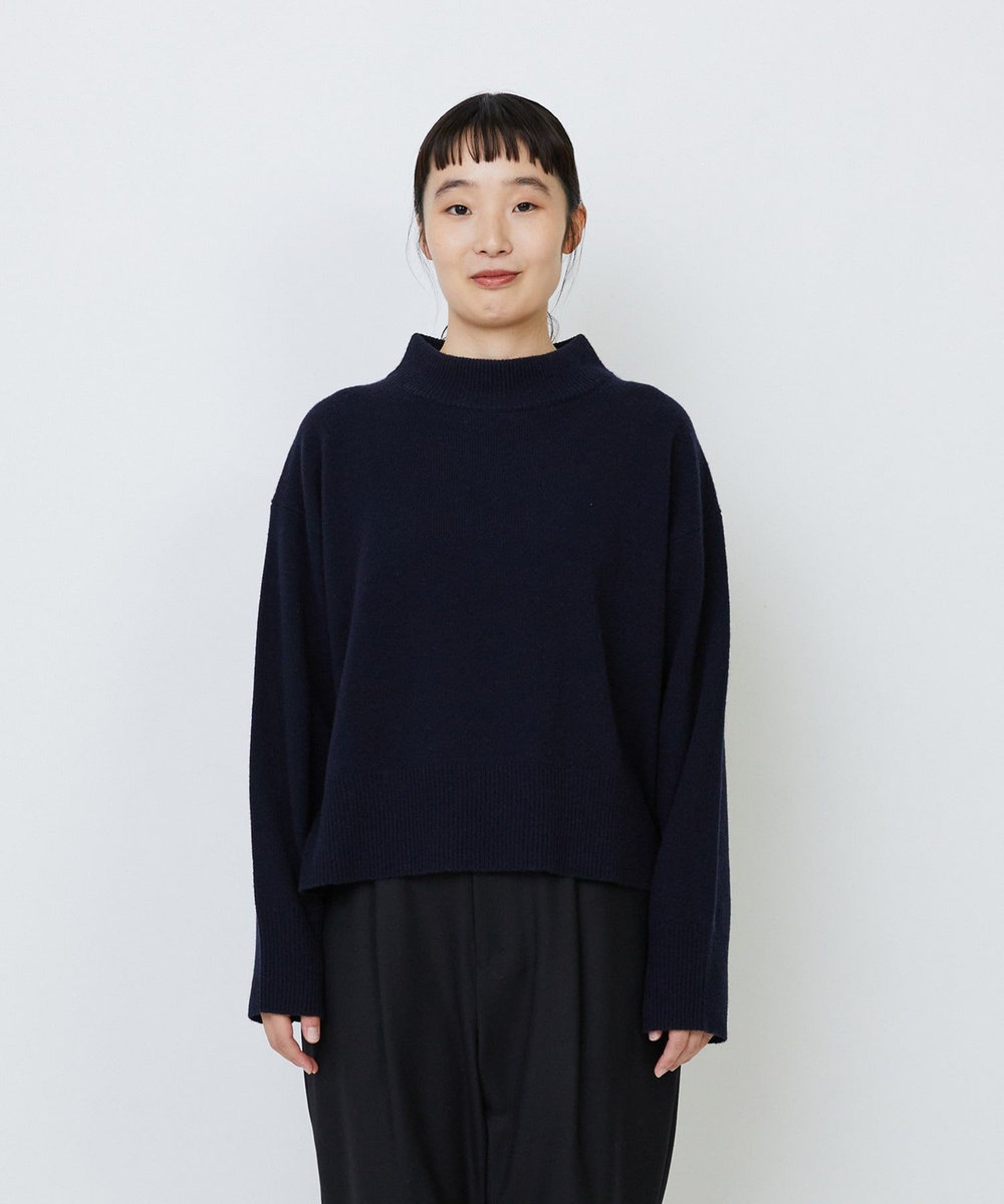 LOISIR メリノウール天竺モックネックプルオーバー ネイビー