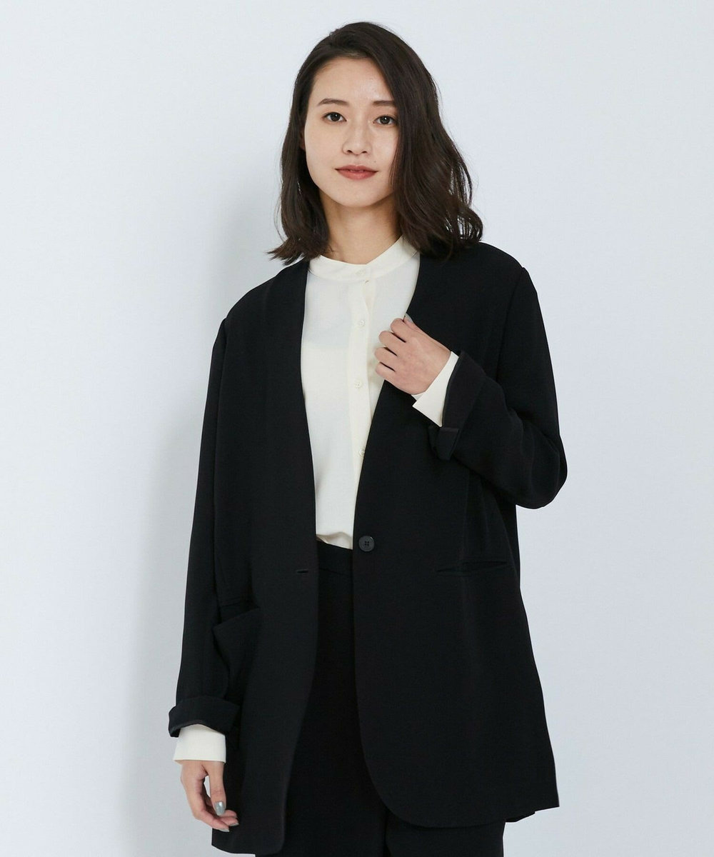 L'EQUIPE バックサテンノーカラージャケット ブラック