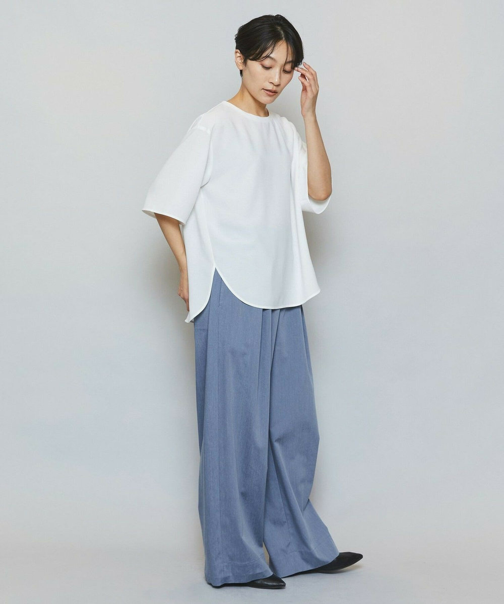 MOGA ドライリネンストレッチワイドパンツ ライトブルー
