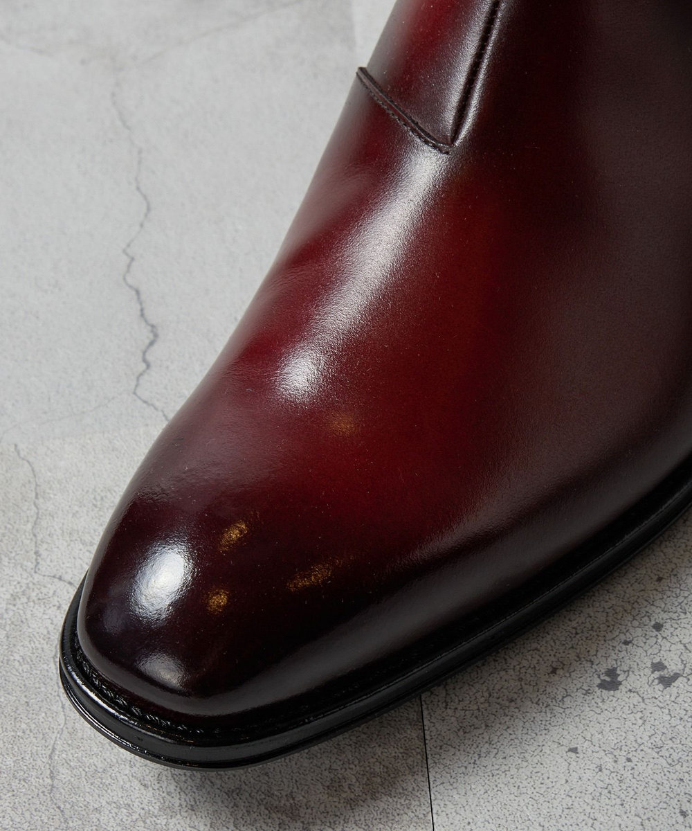 MEN'S BIGI サイドゴアリアルレザーショートブーツ ボルドー