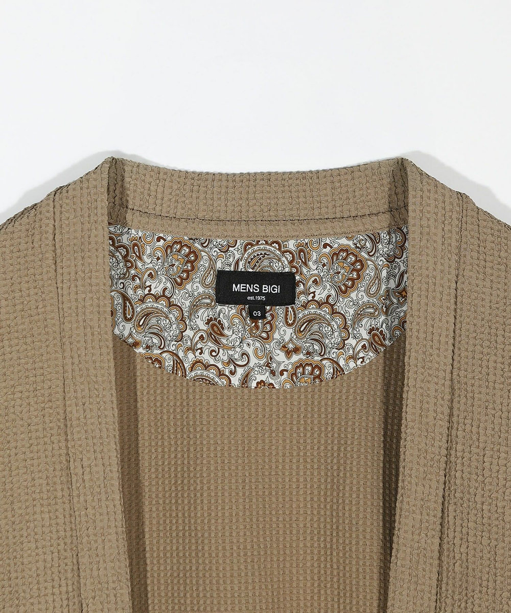MEN'S BIGI ワッフルシアサッカー素材カーディガン ベージュ