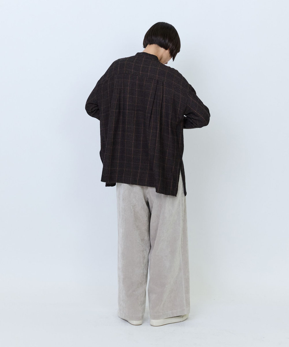 LOISIR ウールガーゼ断ち切りフリルブラウス ブラウン