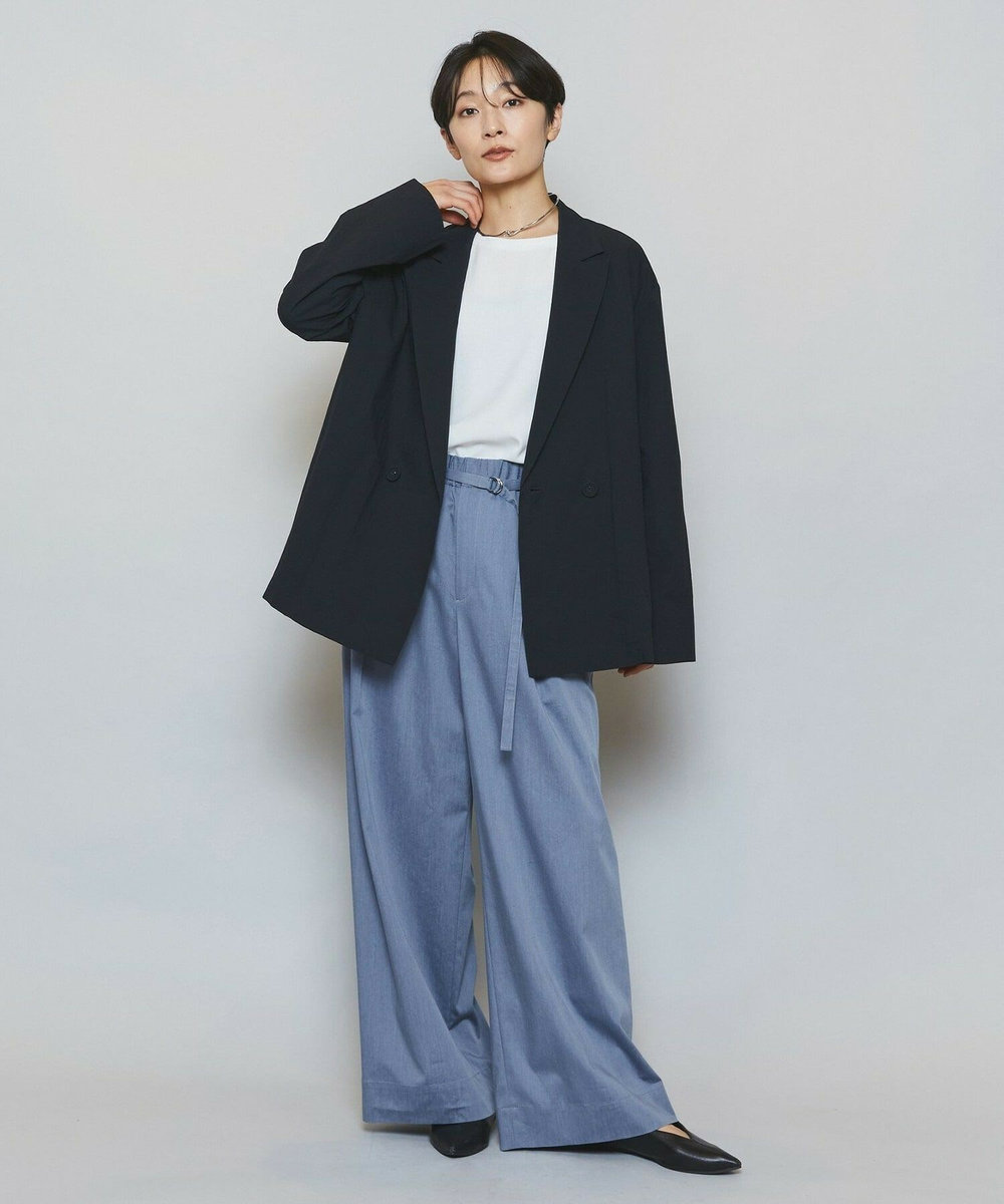 MOGA ドライリネンストレッチワイドパンツ ライトブルー