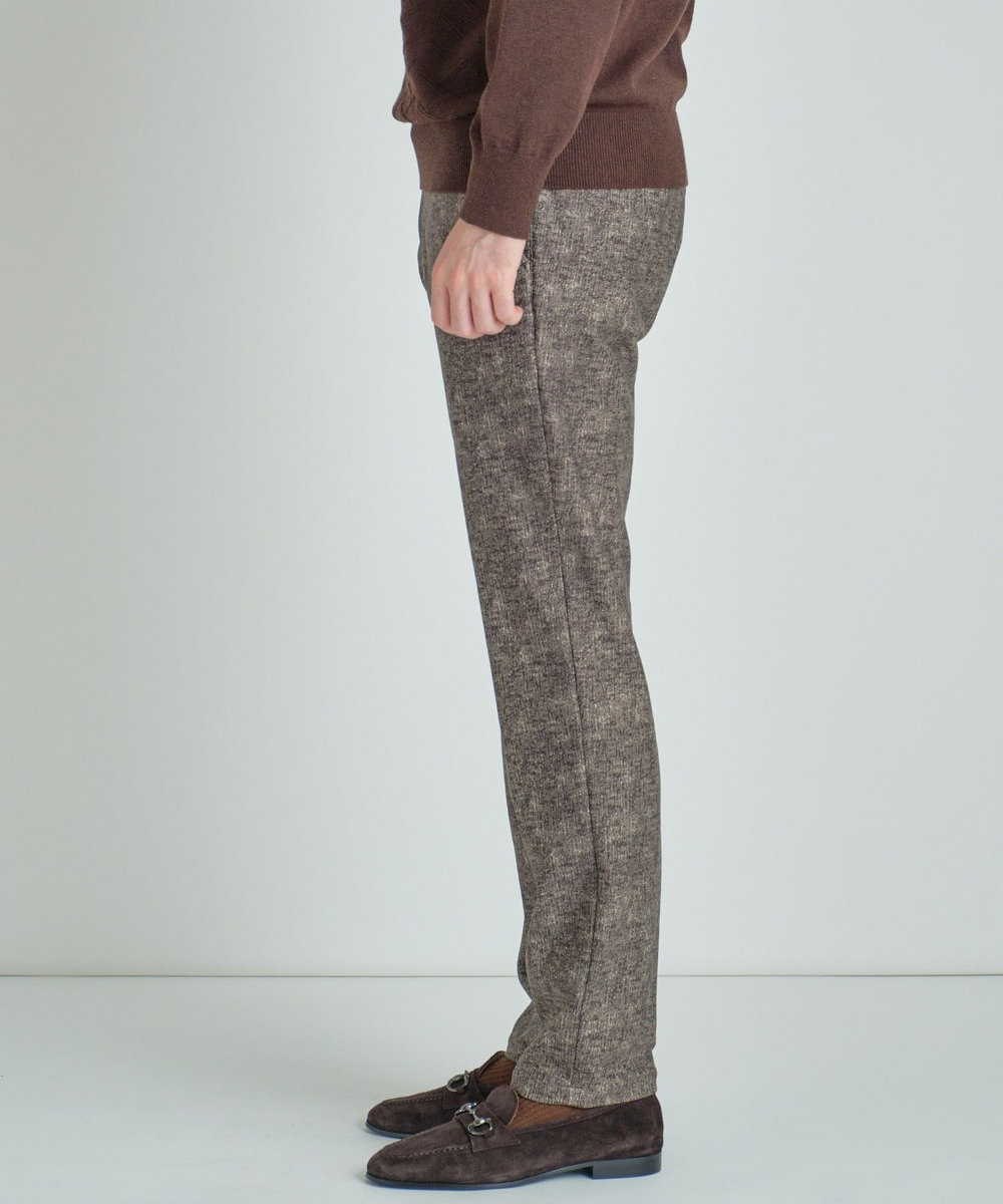 MEN'S BIGI 【ACTIVE TAILOR/アクティブテイラー】ヒートパフォーマーツイード調プリントスラックスパンツ ブラウン