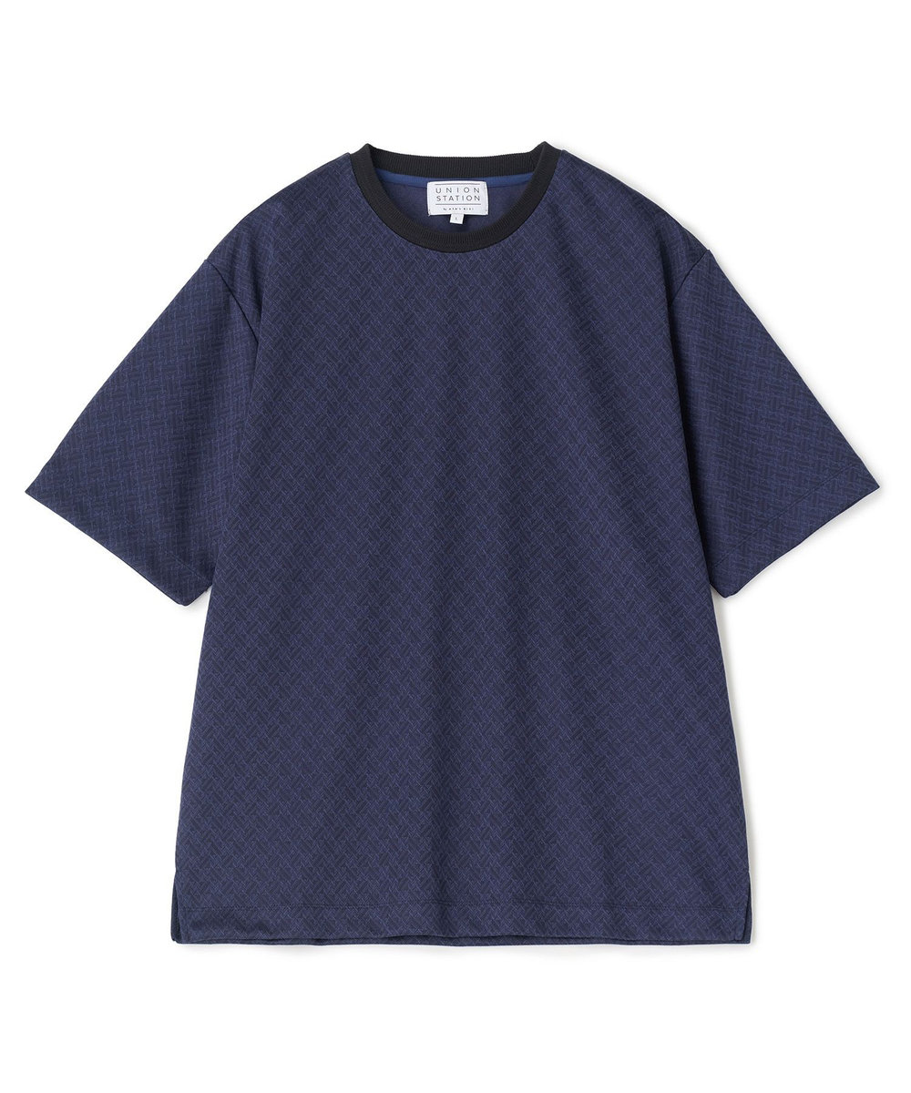 UNION STATION ジオメトリックジャガードTシャツ＜ストレッチ・マシンウォッシャブル＞ ネイビー