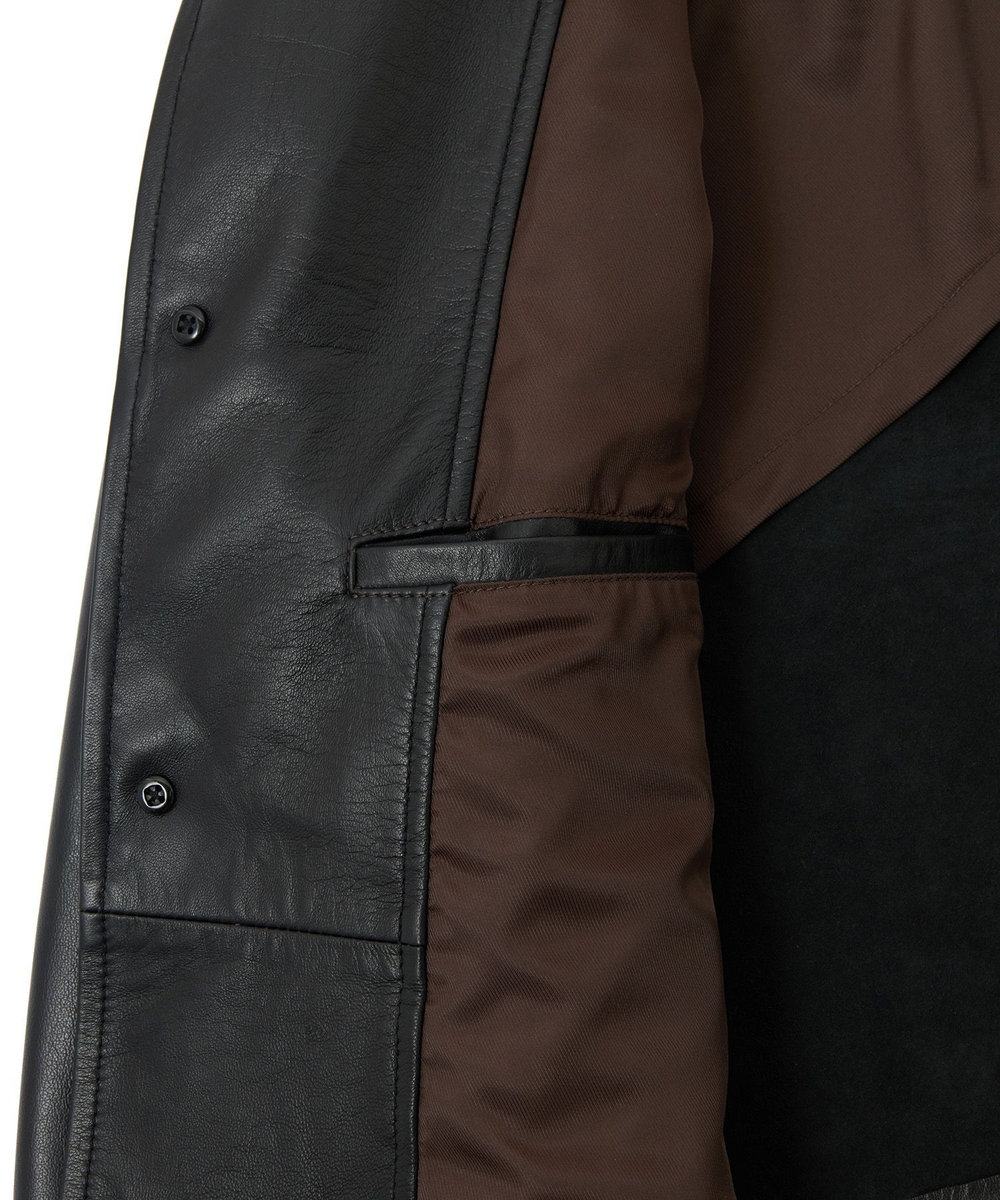 MEN'S BIGI ライトラムレザー カバーオールブルゾン ブラック
