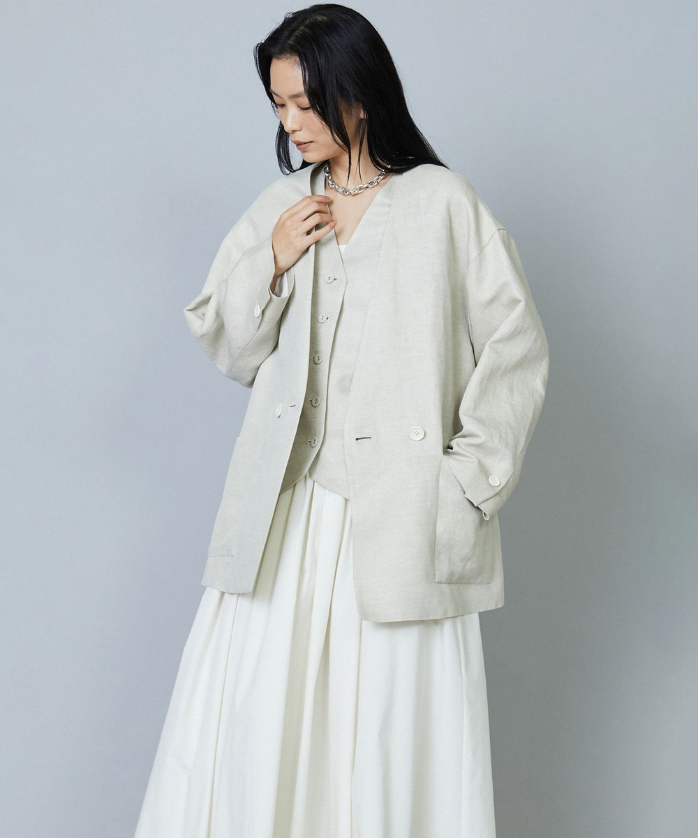 1er Arrondissement レーヨンリネンツイルオーバージャケット ベージュ
