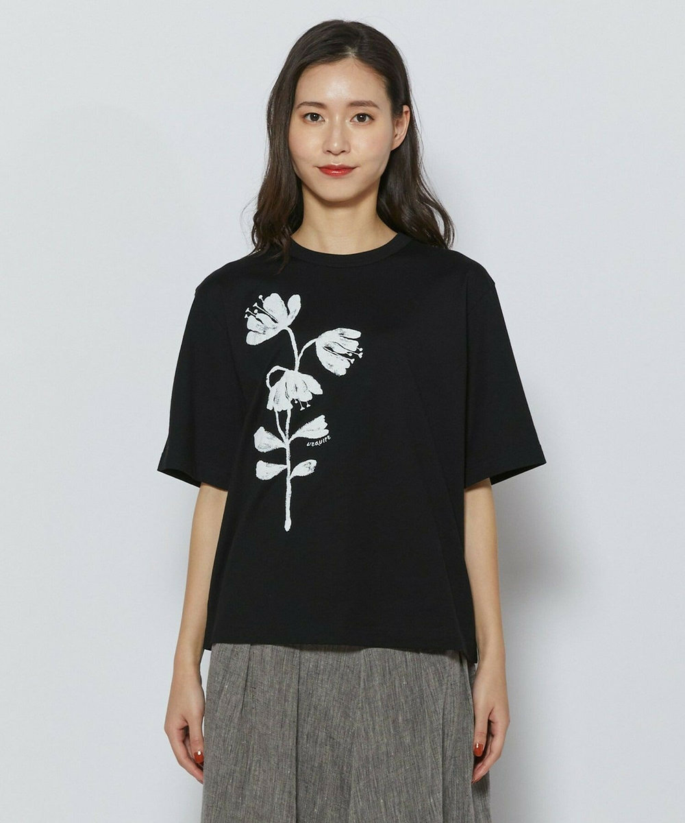 L'EQUIPE フラワー顔料プリントTシャツ ブラック