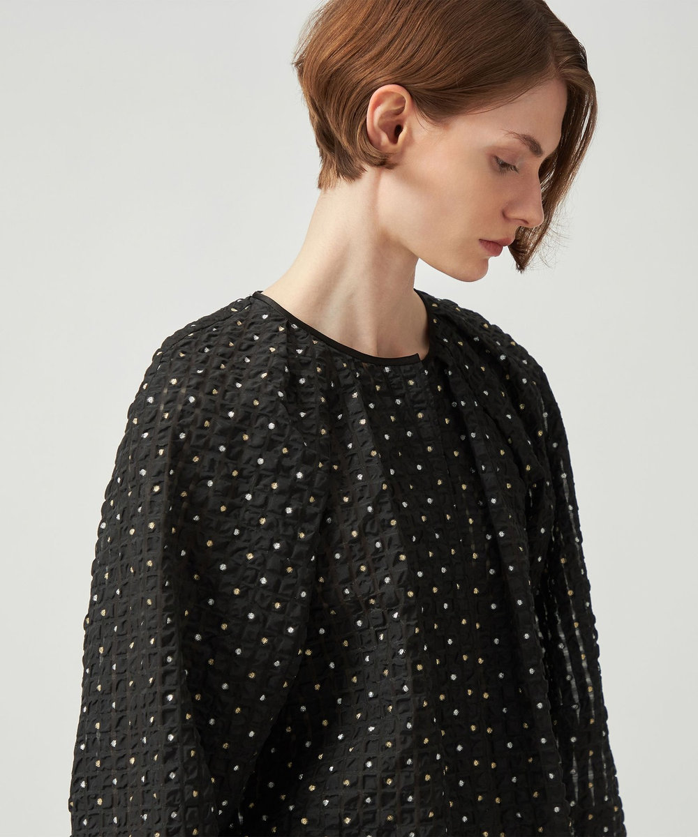 DÉPAREILLÉ LAME DOT JACQUARD BLOUSE /ラメドットジャガードブラウス ブラック